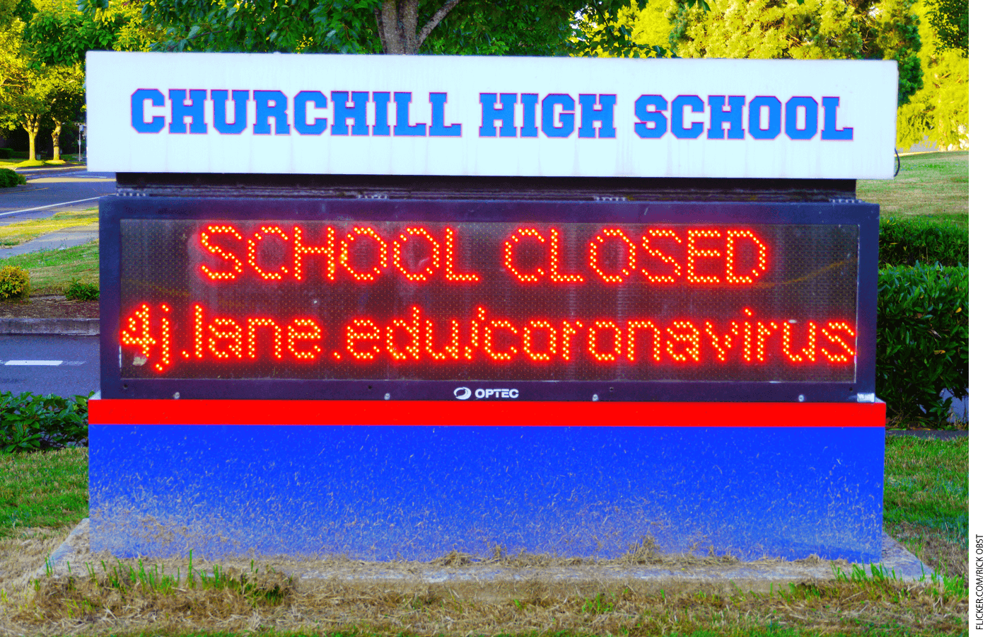 School Closed sign outside Churchill High School